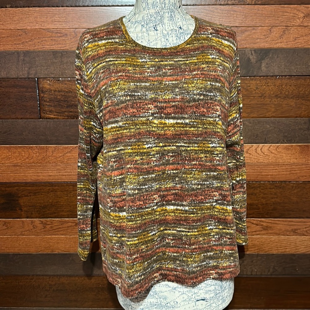 Bon Worth Scoop Neck Long Sleeve Multi Colored Browns Top